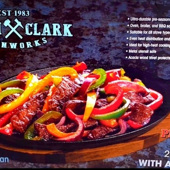 Smith Clark Ironworks Cast Iron Fajita Set 9.5" - Picture 1 of 4